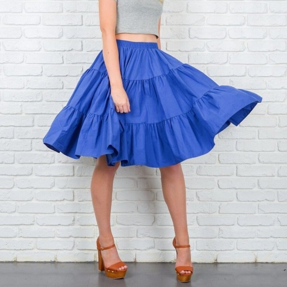 GOTH PRAIRIE ROYAL BLUE FULL TIERED MINI SKIRT PEASANT GYPSY ROCKABILLY S M L